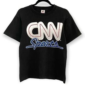 Vintage CNN Sports T Shirt 90s Y2K News Black Short Sleeves Made In USA Small